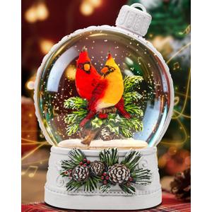 Christmas Cardinal Snow Globe Light up Lantern with 8 Songs, 6.7" White Christmas Snow Globes for Kids Adults, 6H Timer & Dual Power, Snowglobes Christmas Decorations Indoor, Gifts for Women Men (Red Bird Yellow Bird 69)