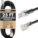 Cablectric 25 Ft Black Oil Resistant Extension Cord for Farms & Ranches - 12/3 SJTOW Heavy Duty 12 Gauge Outdoor Cable with 3 Prong Grounded Plug, 15 AMP
