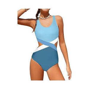 Girls Swimsuit One Piece Cutout Bathing Suit for Girls Cute Swimwear Color Block Beach Padded 13-14 y