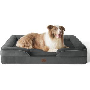 Bedsure Orthopedic Dog Bed for Large Dogs - Big Washable Dog Sofa Beds Large, Supportive Foam Pet Couch Bed with Removable Washable Cover, Waterproof Lining and Nonskid Bottom, Dark Grey