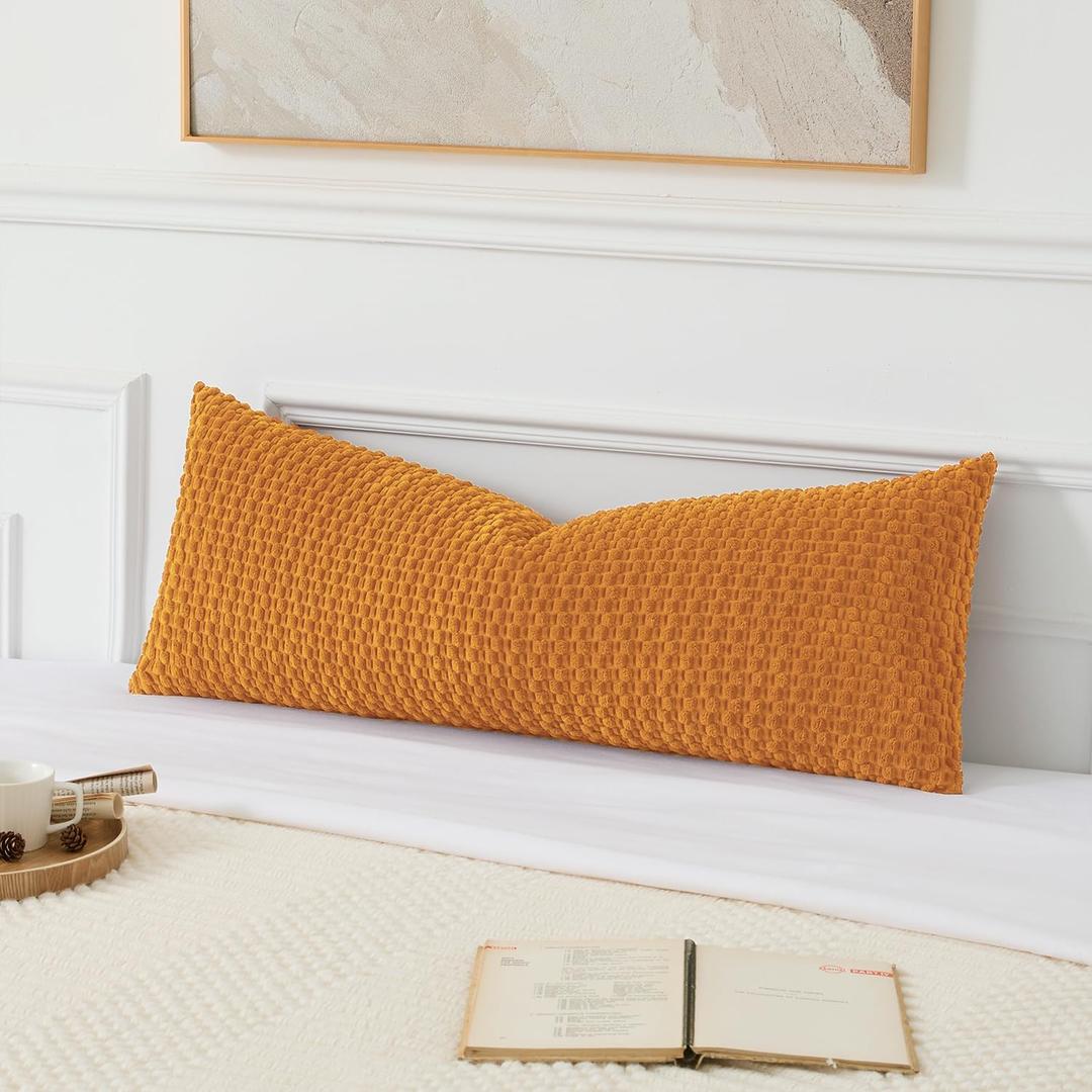UGASA Fall 14x36 Inch Pillow Cover Pack of 1 Soft Boho Stripe Corduroy Large Long Rectangle Lumbar Cushion Cover Farmhouse Decorative Pilowcase for Bed, Couch, Sofa, Bedroom, Living Room,Burnt Orange