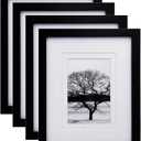 Egofine 8x10 Picture Frames Set of 4, Made of Solid Wood Covered by Plexiglass 4x6 and 5x7 with Mat or 8x10 without Mat, for Table Top Display and Wall Mounting Photo Frame Black