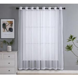 PI Sheer White Curtains 84 Inch Length, Solid Voile with Grommet Top for Living Room/Bedroom (W52 X L84 Inch, 2 Panels)