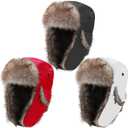 Coume 3 Pieces Russian Trapper Ushanka Hats for Men Women Warm Windproof Winter Hats with Ear Flaps Classic Style (As the Picture Shows)