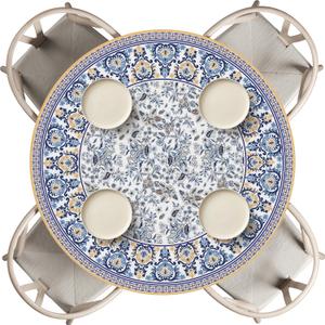 Horaldaily Regular Fitted Tablecloth 45"-56" Round, Boho Bohemia Vintage Blue and White Porcelain Patterned Washable Table Cover Elastic Edged for Dinning, Picnic, Camping, Banquet