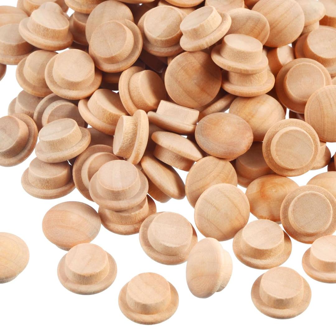 200-Piece Hardwood Mushroom Caps - 5/16 Inch Wooden Button Plugs for Locking Holes