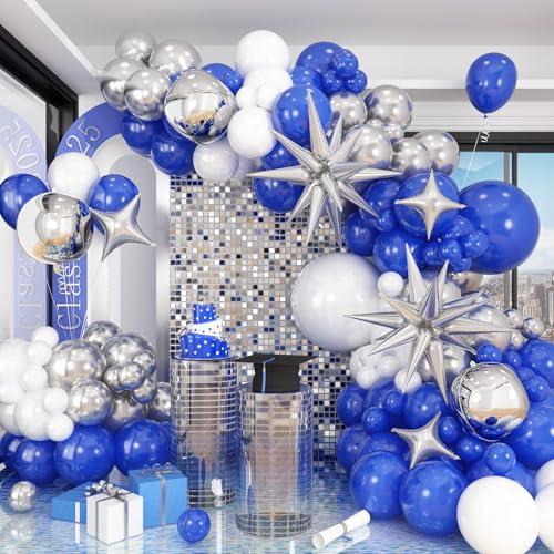  HILAVO Blue White Silver Balloon Arch Kit with Explosion Star 4D Silver Foil Balloons Royal Blue Metallic Silver White Balloon Garland for Blue 2025 Graduation Decoration Birthday Baby Shower Party : Toys & Games
