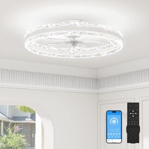 VOLISUN Low Profile Ceiling Fans with Light and Remote, 23.6in Fandelier Ceiling Fan with Light, 3000K-6500K Dimmable Flush Mount LED Ceiling Fan Lights, White Modern Ceilings Fan Lights for Bedroom