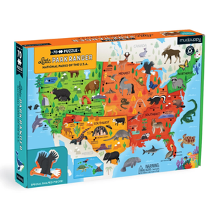 Mudpuppy National Parks Map  70 Piece Geography Puzzle with Special Shaped Pieces Featuring Famous National Parks and Animals Across The United States