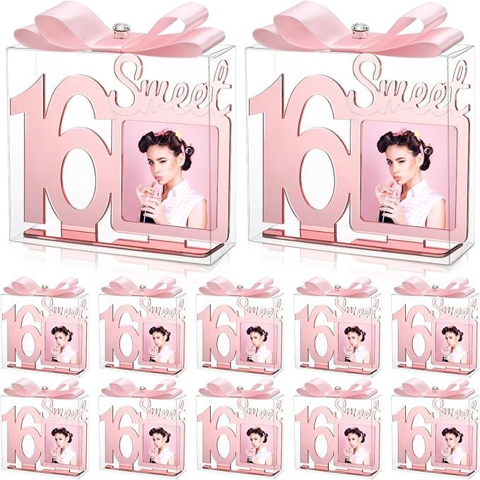 Geelin 12 Set Mis Quince 15 Party Favors for Guests 16th Acrylic Photo Frame Kit Rose Gold Sweet Sixteen Happy Birthday Party Decorations for Guests Girls Gifts Birthday Supplies