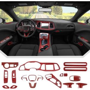 JeCar 21pcs Red Carbon Fiber Interior Trim Kit Fit for 2015-2023 Dodge Challenger Interior Accessories