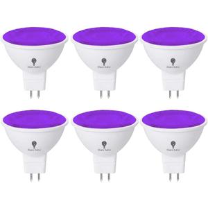 BlueX 6 Pack LED MR16 Purple Light Bulb - 6W (50Watt Equivalent) - GU5.3 Bi-Pin Base 12V, Party Decoration, Porch, Home, Holiday Lighting, Decorative Illumination