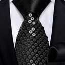 DiBanGu Mens Sequin Skinny Tie and Pocket Square Set,Shiny Solid Necktie Formal Satin Slim Ties for Party Wedding (Black)