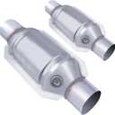 2.5" Universal Catalytic Converter 2.5" Inch Inlet/Outlet2 Pack High Flow Catalytic Converter with Heat Shield and O2 Port