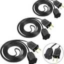 3 Pack Black Extension Cord 6 Feet Waterproof, 2 Prong Extension Cords with 2 Pole Brass Straight Blades Polarized Plug Short Extension Cords, for Connect/ Extend String Light Indoor Outdoor (18Ft)