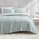 BOURINA Embroidery Quilt Set 3-Piece Oversized King Quilt Set Pre-Washed Microfiber Ultra Soft Lightweight Star Embroidery Bedspread Coverlet Set, Aqua