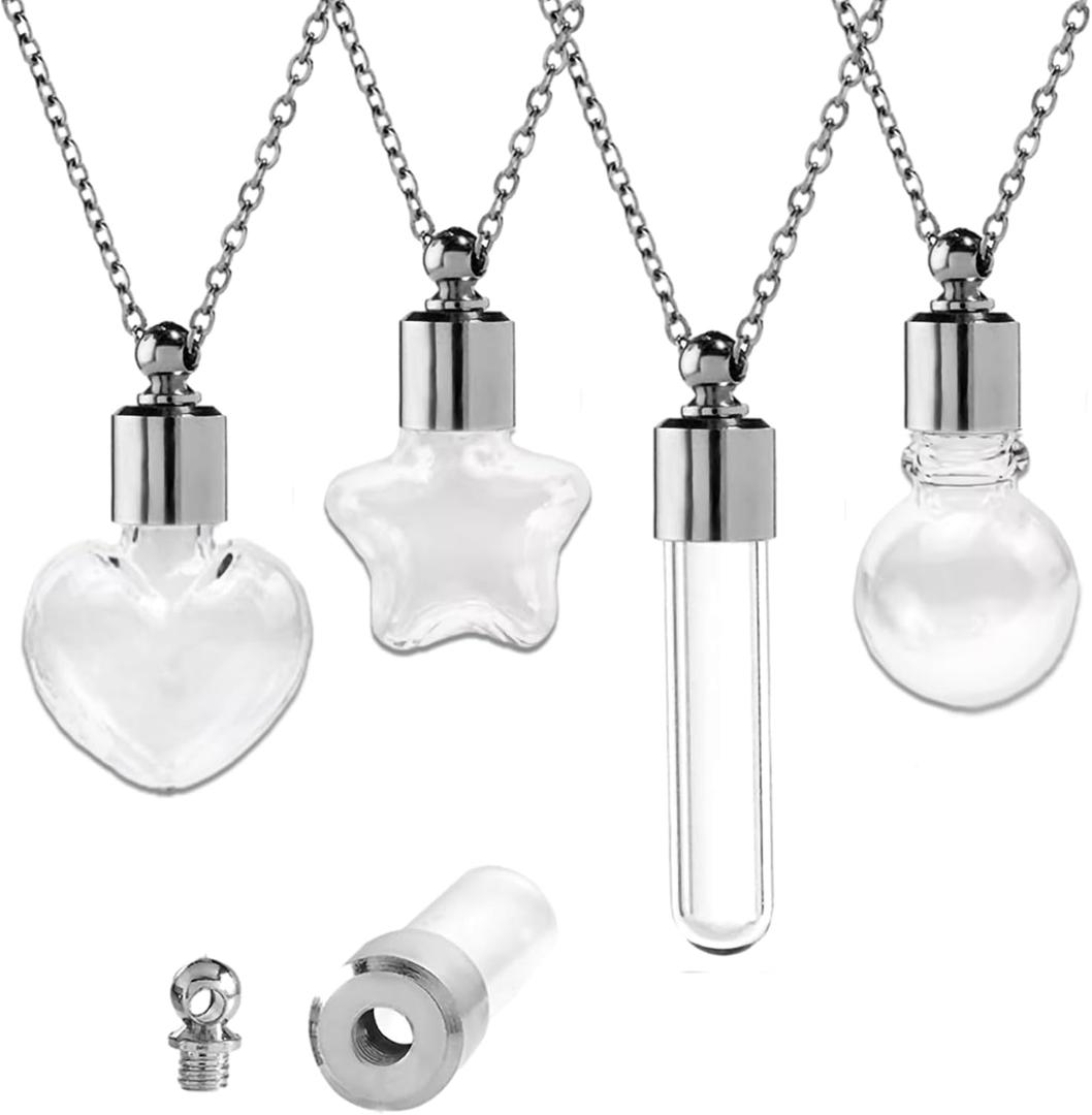 Pet Hair Memorial Necklace, 4PC Ashes Hair Memory Urn Memorial Pendant Necklace, Pet Cremation Memorial Jewelry for Women Men, Vial Necklace for Ashes (Transparent)