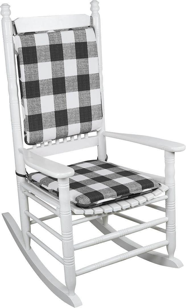 Klear Vu Porch Rocking Chair Cushion Set for Indoor and Outdoor Use, Assembled in The USA, Easy to Clean Stylish Seat and Back Pads with Fabric Ties, 20" x 17" x 2", Jurby Black/White