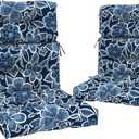 Outdoor High Back Chair Cushions Set of 2, Water-Resistant Chair Cushions for Patio Home Garden, Replacement Rocking Chair Cushion with tie 22" W x 20" D, Flower Navy, 44"x22"x4"
