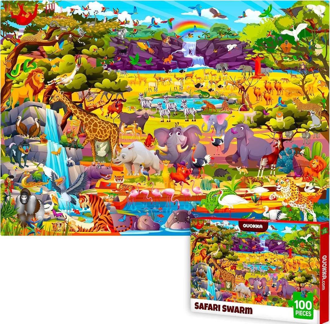QUOKKA 100 Piece Puzzles for Kids Ages 6-8  Intricately Illustrated Safari Animals Puzzle for Kids Ages 8-10  Educational Busyland Game Packed with Visual Details for Boys and Girls