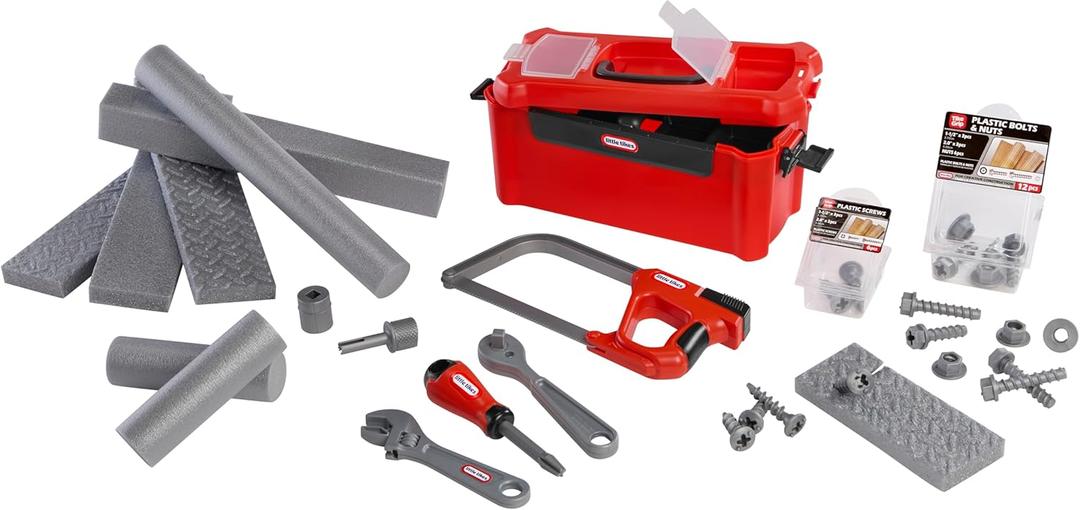 Little Tikes Creative Construction Tool Box Set with 9 Accessories, Pretend Play Construction Set, for Boys and Girls Ages 3+ Years