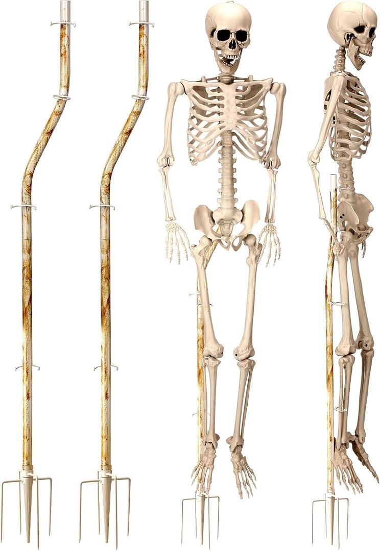 Briwooody 2 Pcs Skeleton Stand Pose N Stay Metal Stand for 5.4 FT Tall Skeletons Halloween Decor Accessories(Prongs Base)