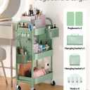 ALVOROG 3 Tier Rolling Cart with DIY Pegboards Metal Utility Cart with Wheels Handles Baskets Hooks, Storage Cart for Office Kitchen Bathroom(Green)