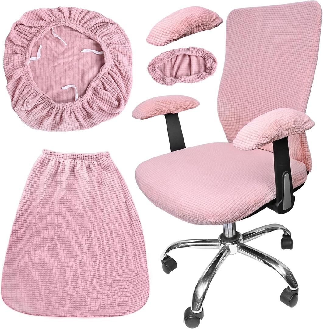 4 Pcs Office Chair Covers Set Computer Universal Protective Stretchable Chair Seat Covers Desk Armrest Covers Slipcovers Pads Office Cushion Backrest for Rotating(Pale Pink)