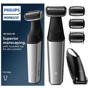 Philips Bodygroom Series 5000, Showerproof Groin and Body Trimmer, Close and Comfortable Shave, Complete Body Grooming Including Back, 60 Min. Runtime, Model BG5025/40 (Black)