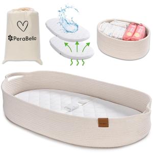 Baby Changing Basket for Baby Dresser, Moses Basket for Babies, Cotton Rope Diaper Changing Basket, Unisex Baby Moses Basket, Foam Diaper Changing Pad for Dresser, Changing Table Topper for Dresser (Silky White)