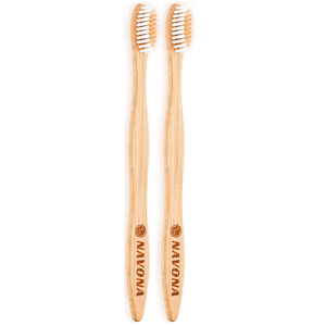 Navona 2 PCS Bamboo Toothbrushes Pack, BPA Free Medium Soft Bristles Toothbrushes for Adults, Eco-Friendly Natural Wooden Toothbrush Bulk, Box of Two Reusable Travel Toothbrush