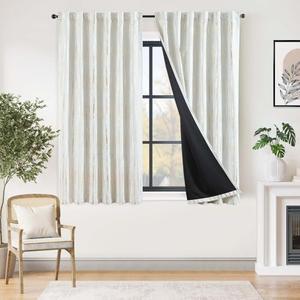 jinchan 95% Blackout Bohemian Moon Phase Print Bedroom Curtains 63 Inch Length 1 Panels White Gold Pole Mouth Rear Label Baby Room Insulated Curtains