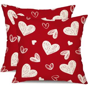 DFXSZ Valentine's Day Pillow Covers 18x18 Inch Set of 2 White Hearts Decor Red Throw Pillow Covers Valentine's Day Cushion Case Decoration for Sofa Couch