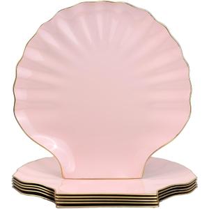 Spsyrine Pink Charger Plates, 13" Set of 6 Scalloped Seashell Plastic Table Chargers for Dinner Plates, Wedding, Thanksgiving Christmas Events, Party, Tabletop Decor.BK6P