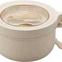 Rarapop 28.7oz Microwave Soup Bowl Containers with Lids, Wheat Straw Ramen Noodles Cup Mug for Instant Noodles,Oatmeal, Gumbo, Salad,Crunch,Cereal & More - Easy-Grip Design, Beige