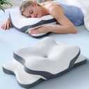 5X Pain Relief Cervical Neck Pillow for Neck Support, Ergonomic Cooling Side Sleeper Pillow for Sleeping, Odorless Contour Memory Foam Pillows, Orthopedic Bed Pillow for Side Back Stomach Sleeper, Queen