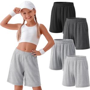 4 Pack Girls Bermuda Athletic Shorts | Girls Knee Length Shorts, Long Shorts, Elastic Waist, Loose Fit, Back to School, Summer Pants, 5-14 Y