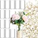 10 Set 6 Inch Acrylic Cylinder Vases for Centerpieces with Pearl Filler Clear Plastic Flower Vase for Wedding Centerpieces Birthday Party Home Table Decorations