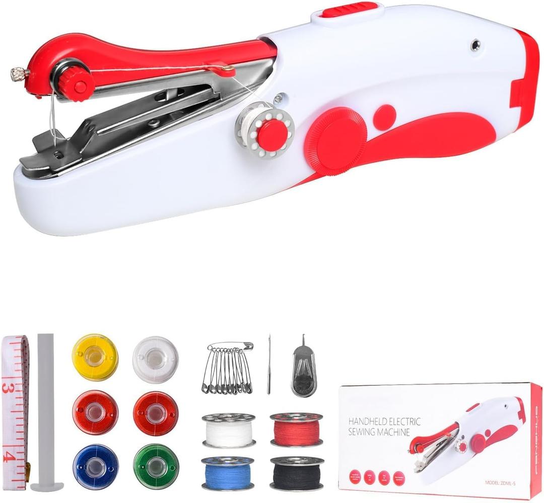 Handheld Sewing Machine, Mini Portable Electric Sewing Machine for Beginners Adult, Easy to Use and Fast Stitch Suitable for Clothes,Fabrics, Cutains,DIY Home Travel (Red)