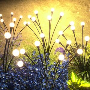 Solar Lights Outdoor - Upgraded 4-Pack of 32 LEDs Solar Garden Light,IP65 Waterproof Outdoor Decor Solar Firefly Lights for Yard,Pathway Decoration,Unique Gifts for Women and Grandma (Warm White)