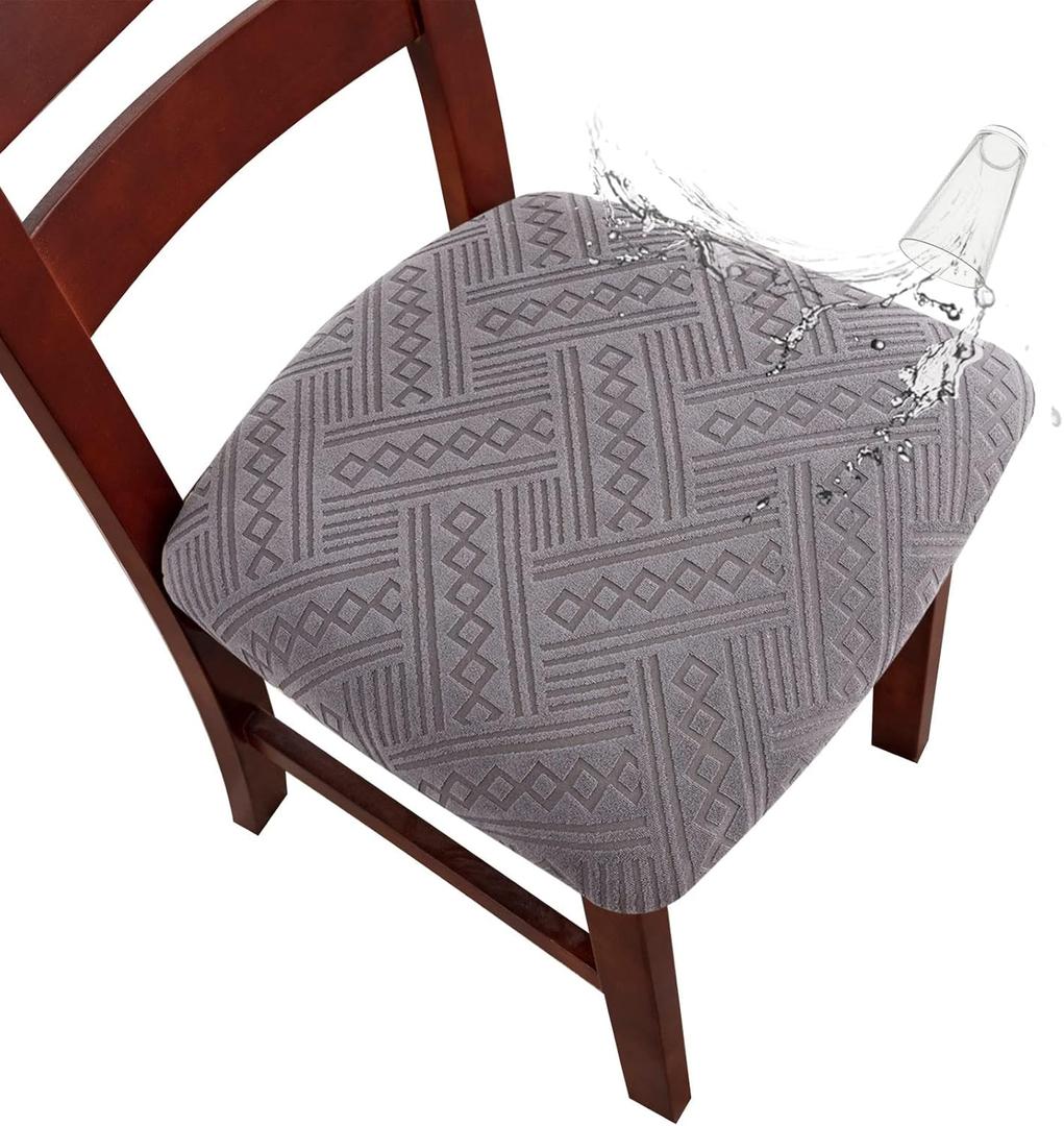 Genina Chair Seat Covers Waterproof Dining Room Chair Covers 4 Pack Stretch Seat Covers for Dinning Room Chair Protector Slipcover for Kitchen, Hotel (4, Pattern1-Light Gray)