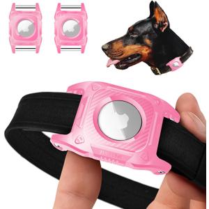 IP68 Waterproof Case for Dog Collar [2 Pack] Dog Collar Holder Hard TPU Full Protection Holder with Removable Handle Cat Dog GPS Tracker Anti Loss CoverPink
