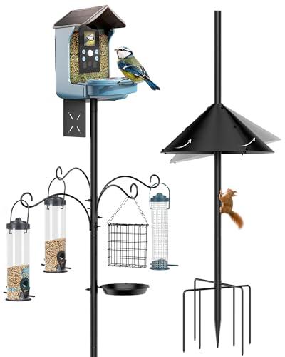 Bird Feeder Pole 92 Inch, Bird Squirrel Proof Baffle Heavy Duty Stand Feeding Station for Outside Backyard Garden Wild Birds Watching