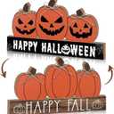 Reversible Fall Wooden Table Sign Double Side Halloween and Thanksgiving Tabletop Pumpkin Sign Decor Happy Fall Wood Block Tiered Tray Decor for the Home Shelf Party