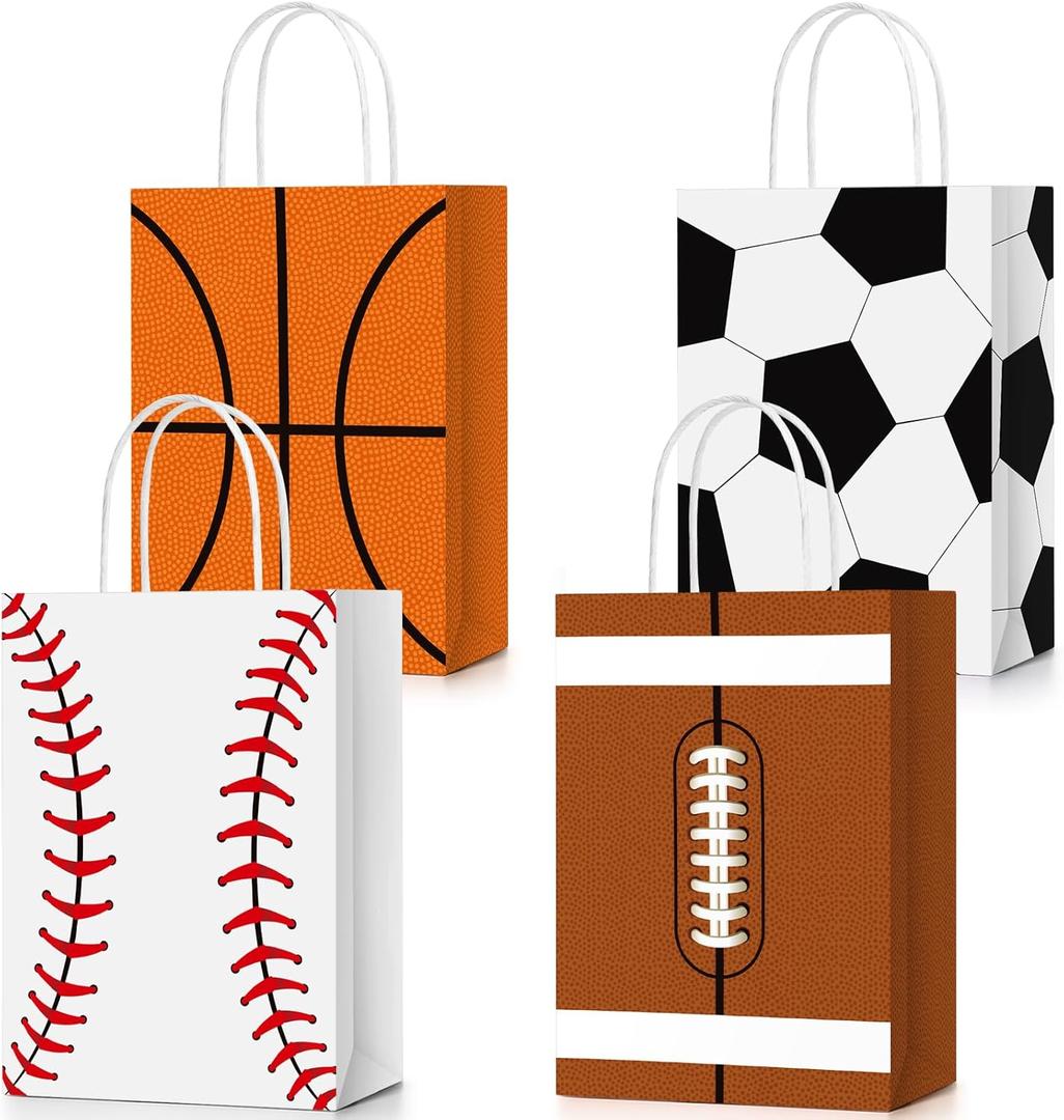 TaoBary 24 Pcs Sports Party Favor Bags Football Baseball Goodie Treat Gift Bags with Handles for Soccer Basketball Baseball Sports Themed Birthday Party Decoration Kids Baby Shower Supplies