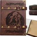 DUROTAN DND Notebook Wolf Journals Gift Set-Unique A5 Binder 400 Page Vintage Leather Suitable for Dungeons And Dragons Accessories Women & Men Writing(8-Red-Wolf)