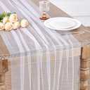 White Gauze Table Runner Tulle Fabric 10ft 120 Inch Seasonal Sheer Kitchen Dining Centerpieces Wedding Birthday Holiday Baby Shower Table Decor for Home Party, 3PCS