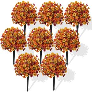 Alupssuc 8Pcs 20" Artificial Topiary Ball Flowers for Outdoors Planters, Fall Decoration with Spike, UV Resistant Faux Plants, Fake Bushes Indoor Decor, Mix 3 Colors for Garden, Porch & Patio