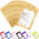 ANZNKU 100 PCS Resealable Mylar Bags with Frosted Clear Window Packaging Bags Foil Pouch Zipper Bag for Food Self Sealing Storage Supplies (2.753.93, Light Gold)