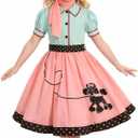 SIZGAROOT 50s Outfit for Girls 50s Costume Girls Poodle Skirt Halloween Party Dress Up (4-6 Years)